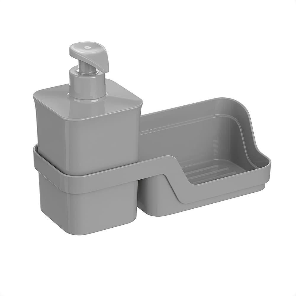 Conjunto Dispenser Pump Porta Detergente C/ Bandeja Para Esponja Organizador de Pia Cozinha