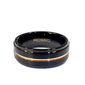 Anel Aço Rosso Aro 24 Centro Friso Rose/ Black Borda Lisa