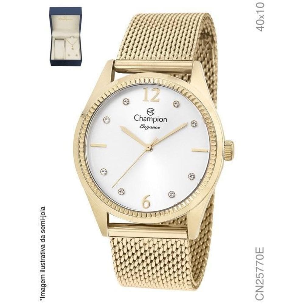 Relógio Champion Dourado Kit Cn25770E Feminino