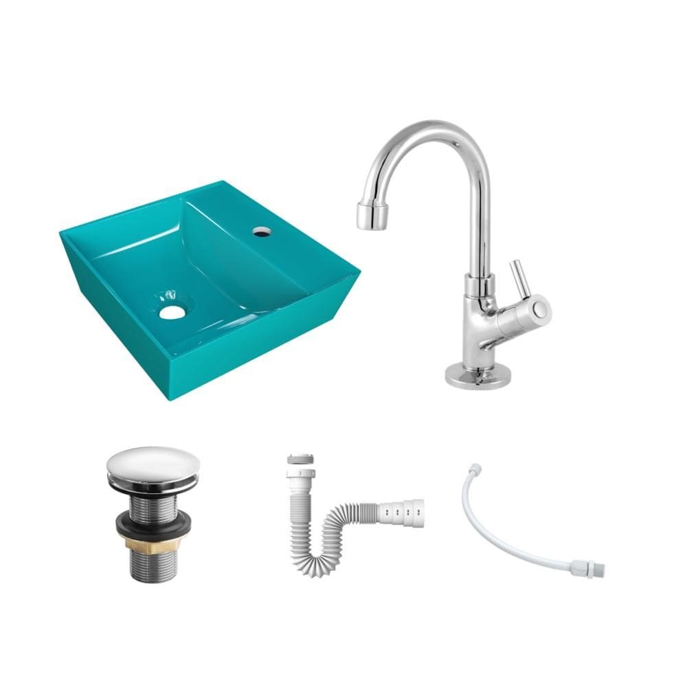 Kit Cuba AQ33 C/Torneira 1198 Metal + Válvula Click 1``G + Sifão Pvc + Flexível