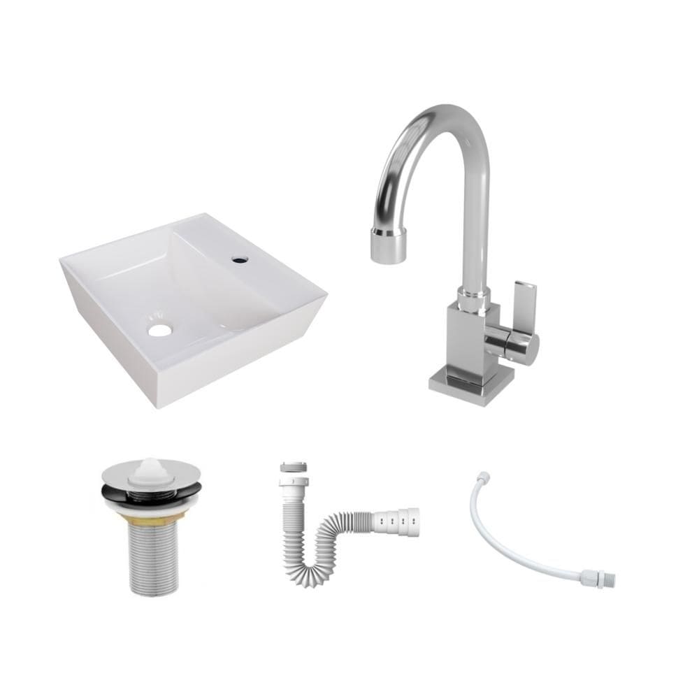 Kit Cuba AQ33 C/Torneira Luxo 1195 Metal + Válvula 1`` (2,6cm) + Sifão Pvc + Flexível