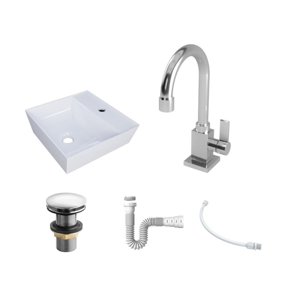 Kit Cuba AQ33 C/Torneira Luxo 1195 Metal + Válvula Click 1``G + Sifão Pvc + Flexível