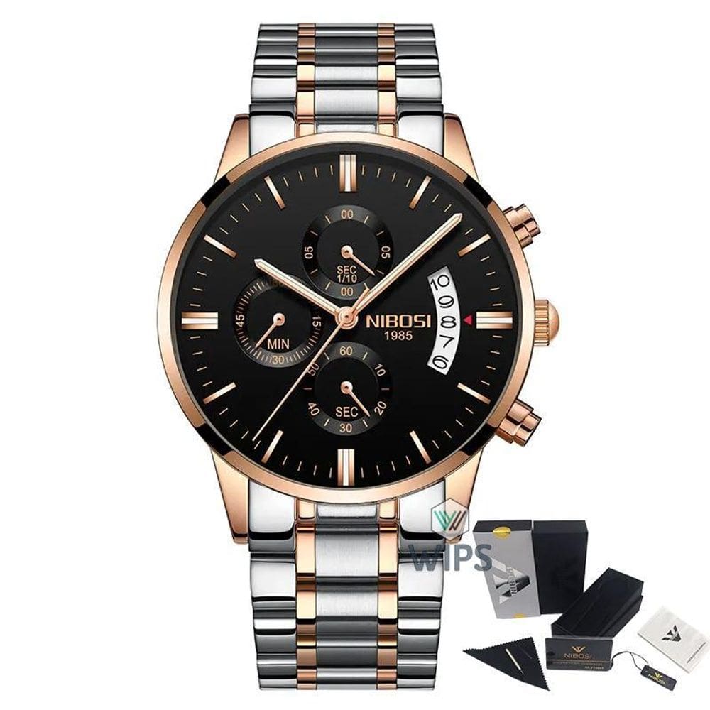 Relógio Masculino Nibosi 2309 Analógico Prata/Rose/Preto