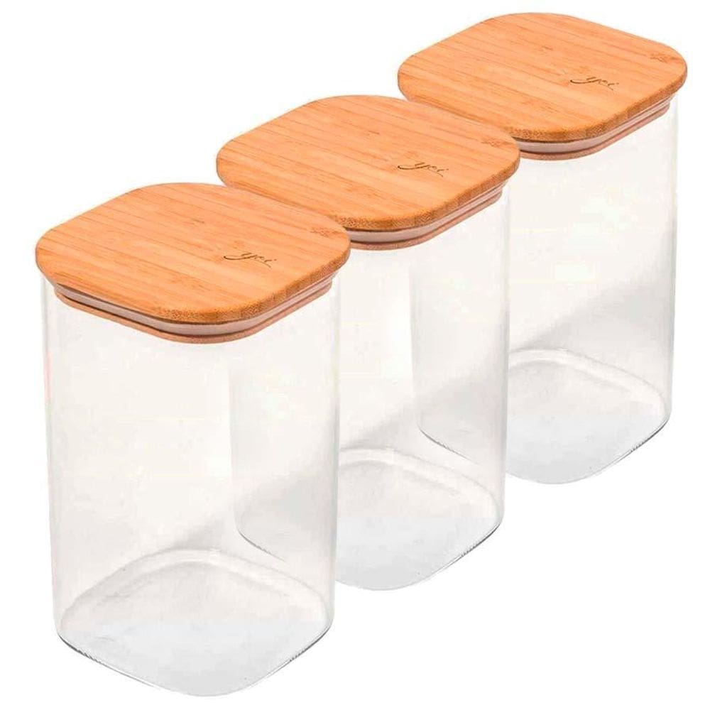 Kit Pote Hermético Quadrado Tampa Bambu Mimo 1,1 Litros 3