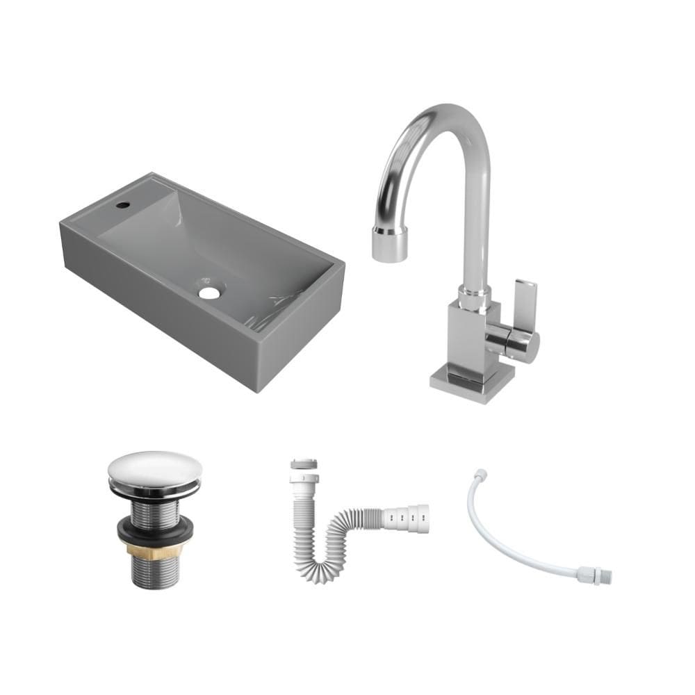 Kit Cuba RL545 C/Torneira Luxo 1195 Metal + Válvula Click 1``G + Sifão Pvc + Flexível