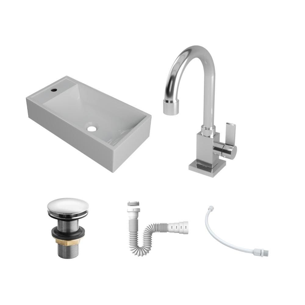 Kit Cuba RL545 C/Torneira Luxo 1195 Metal + Válvula Click 1``G + Sifão Pvc + Flexível