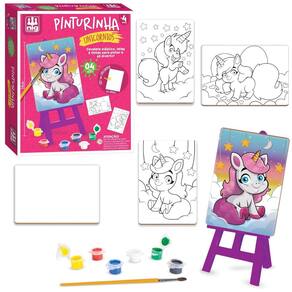 Kit Pintura Infantil Unicórnio Com Cavalete Telas Pincel e Tintas - Nig Brinquedos