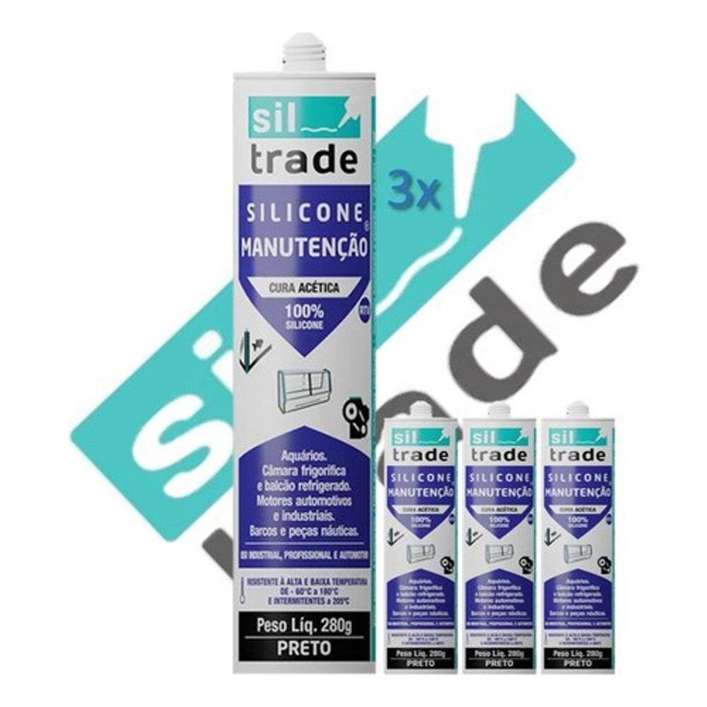 Kit 3 silicone selante manutenção siltrade preto 280g acetic