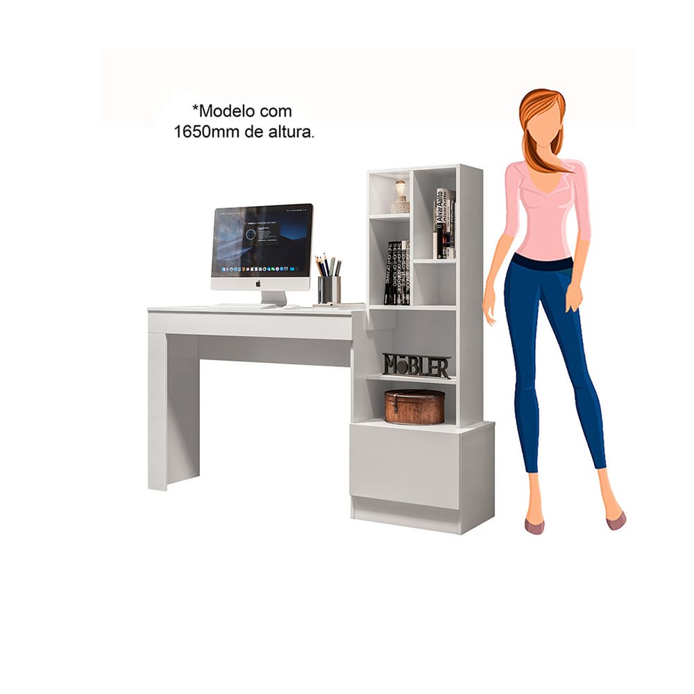 Mesa de Escritório Escrivaninha Lion com Nichos Branco - Mobler