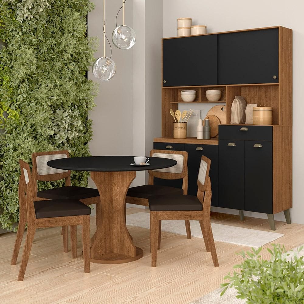 Conjunto Cozinha Tiana E Mesa Linares Fre/preto/c.marrom - M.a
