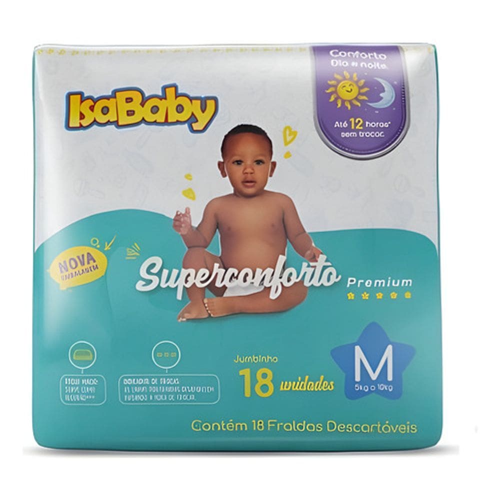 Fralda Isababy Premium 12h Proteção Tamanho M C/ 18 Unidades