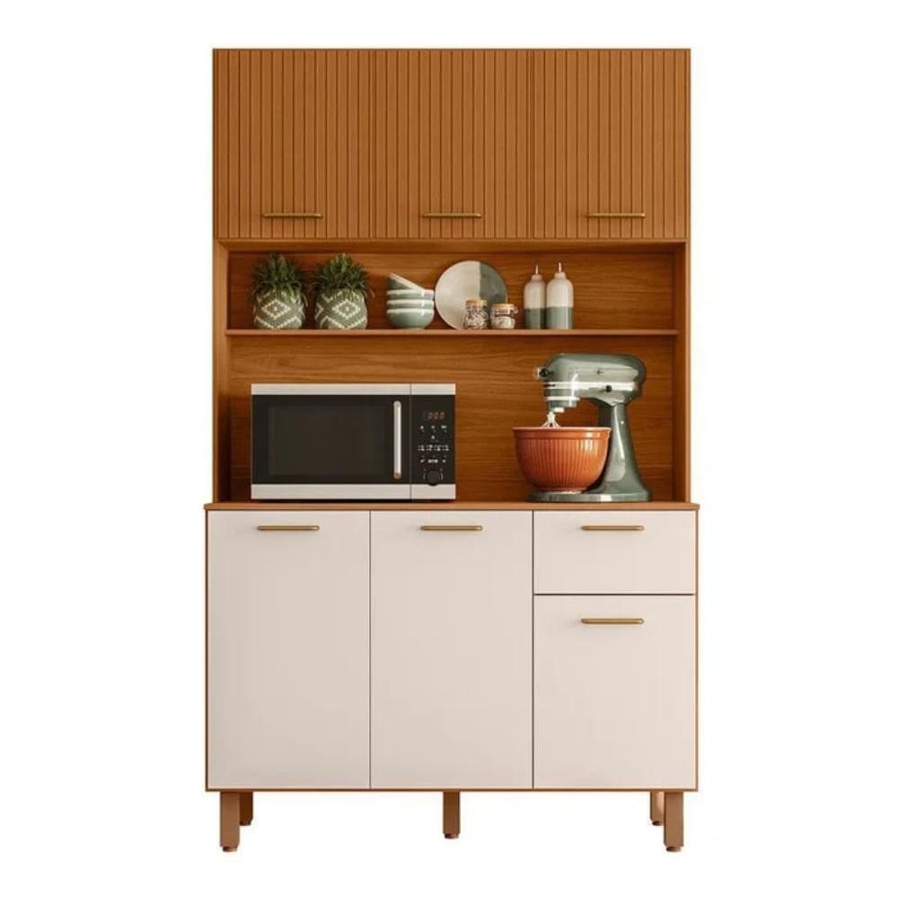 Cozinha Compacta 6 Portas 1 Gaveta New Livia Freijó e Off White