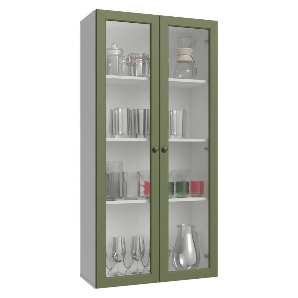 Cristaleira Suspensa 70 cm 2 Portas de Vidro Branco/Verde Vik Madesa