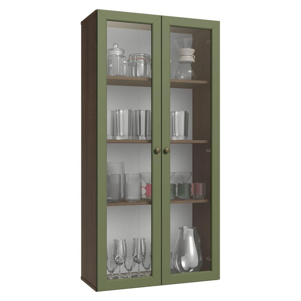 Cristaleira Suspensa 70 cm 2 Portas de Vidro Rustic/Verde Vik Madesa