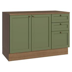 Balcão de Cozinha 120 cm 2 Portas 3 Gavetas Rustic/Verde Vik Madesa