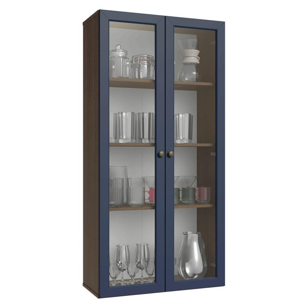 Cristaleira Suspensa 70 cm 2 Portas de Vidro Rustic/Azul Vik Madesa