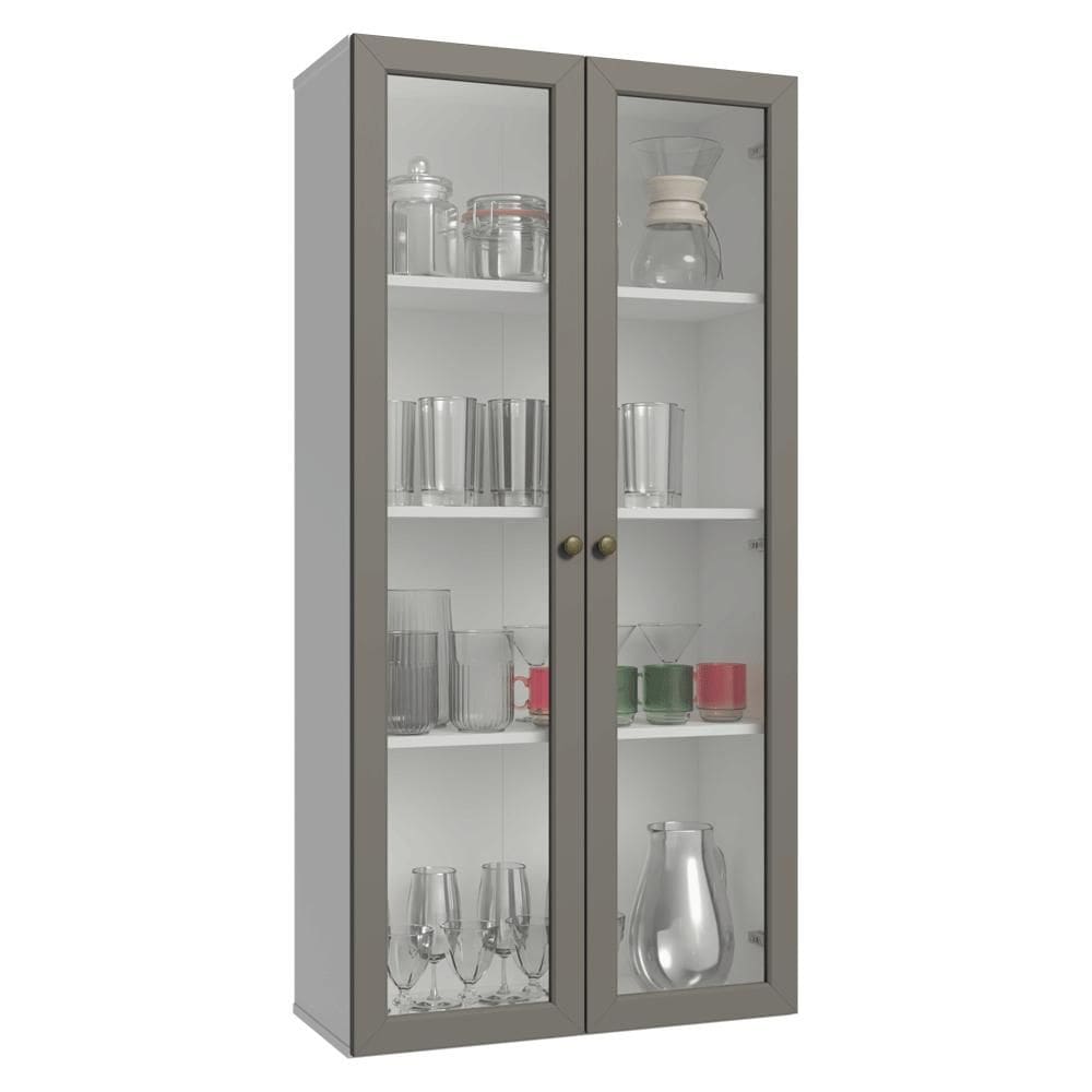 Cristaleira Suspensa 70 cm 2 Portas de Vidro Branco/Cinza Vik Madesa