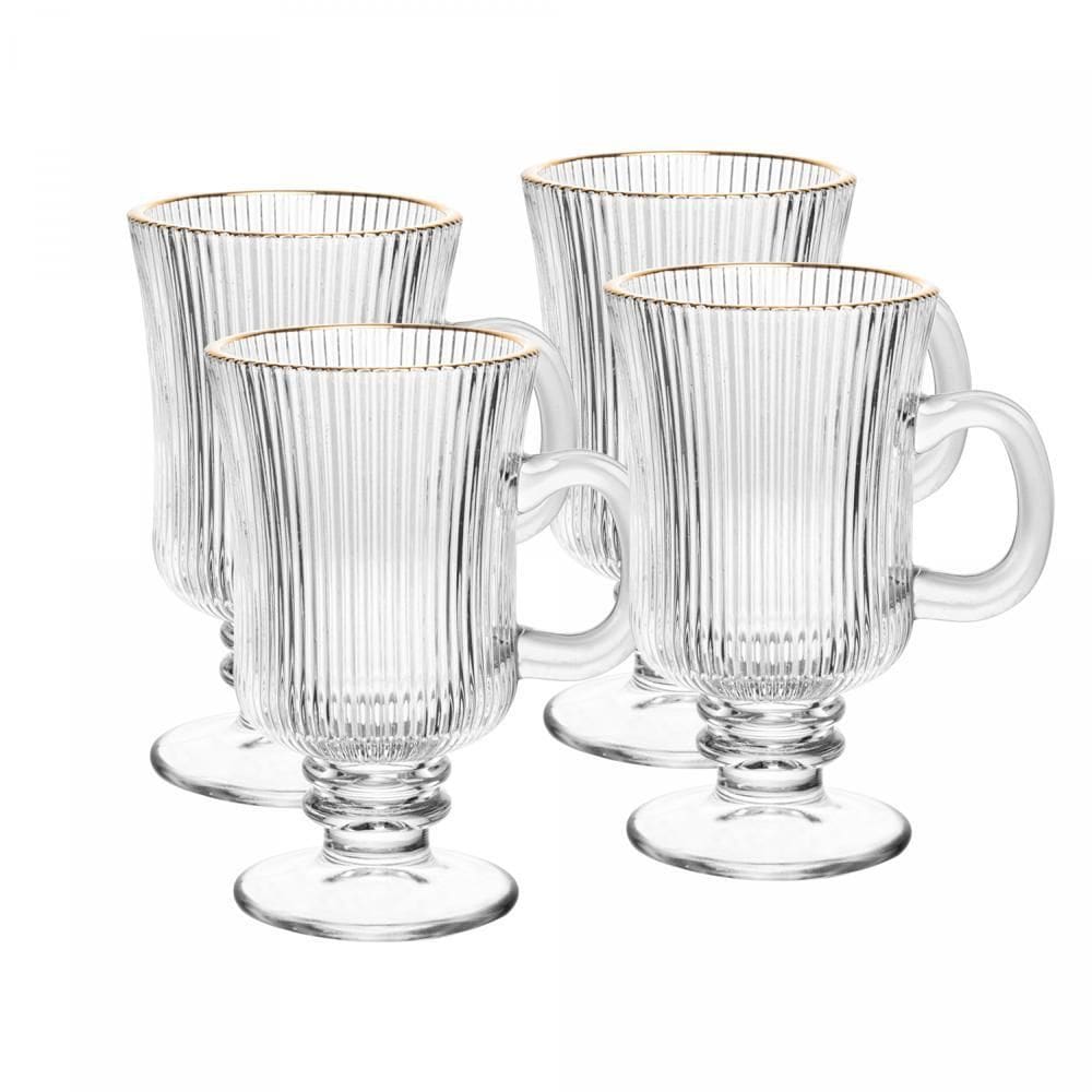 Kit 4 Taças Cappuccino Vidro Fio Ouro Lines 240ml Wolff