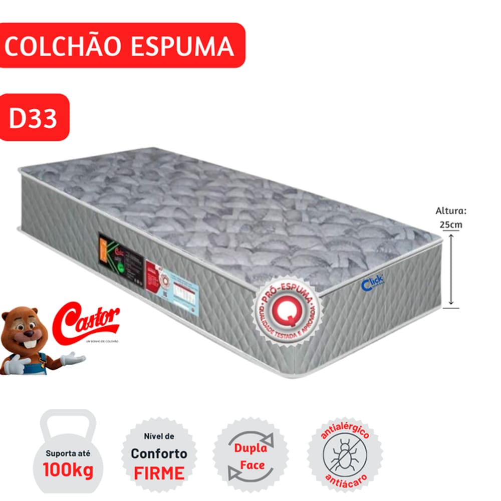 Colchão Castor D33 Sleep Max Solteiro 88x188x25