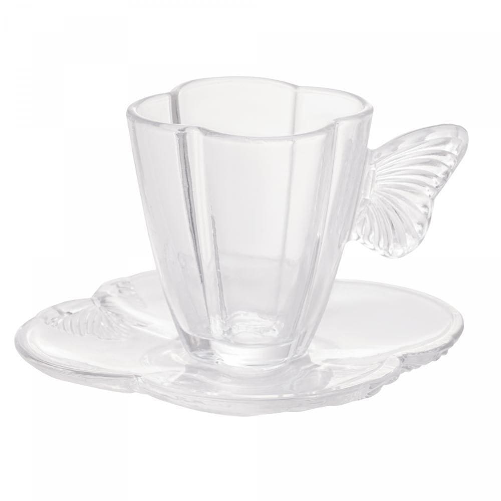 Kit 4 Xícaras Chá Vidro Pires Butterfly 180ml Wolff