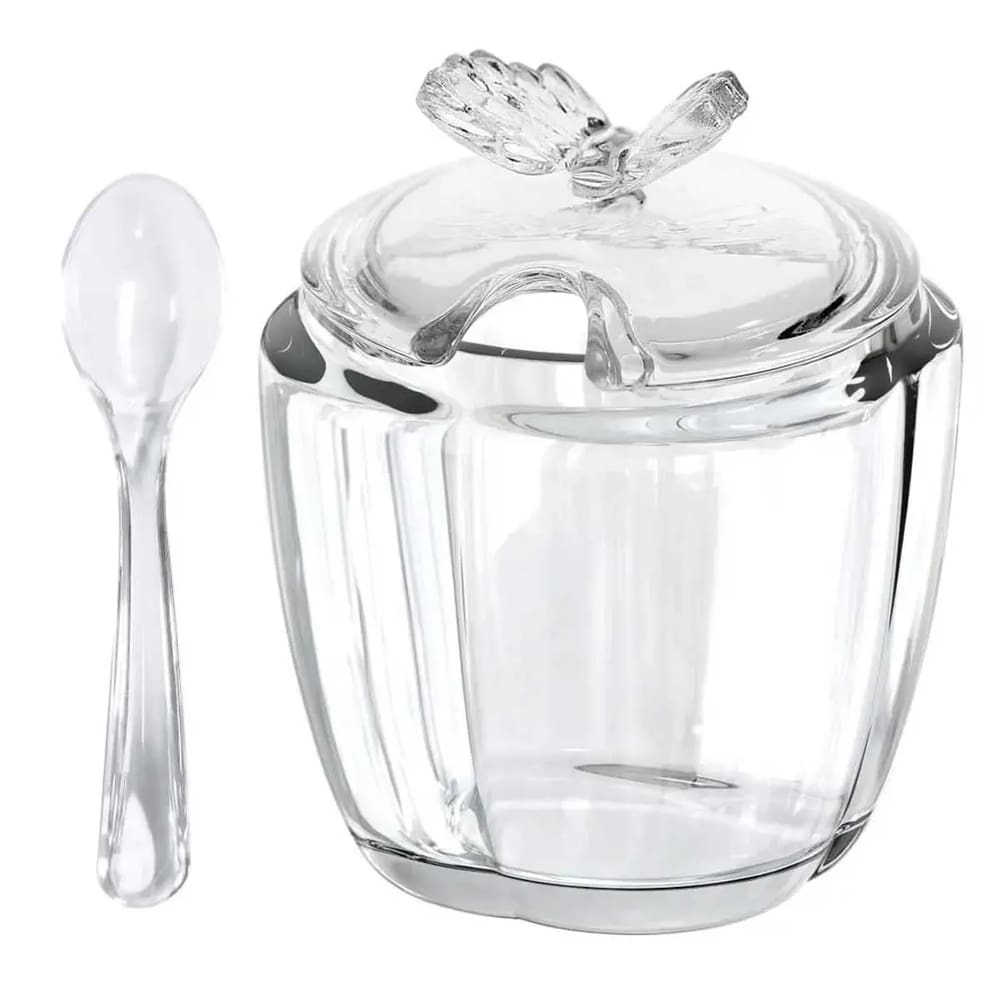 Açucareiro De Vidro Borboletas C/ Colher Wolff Transparente