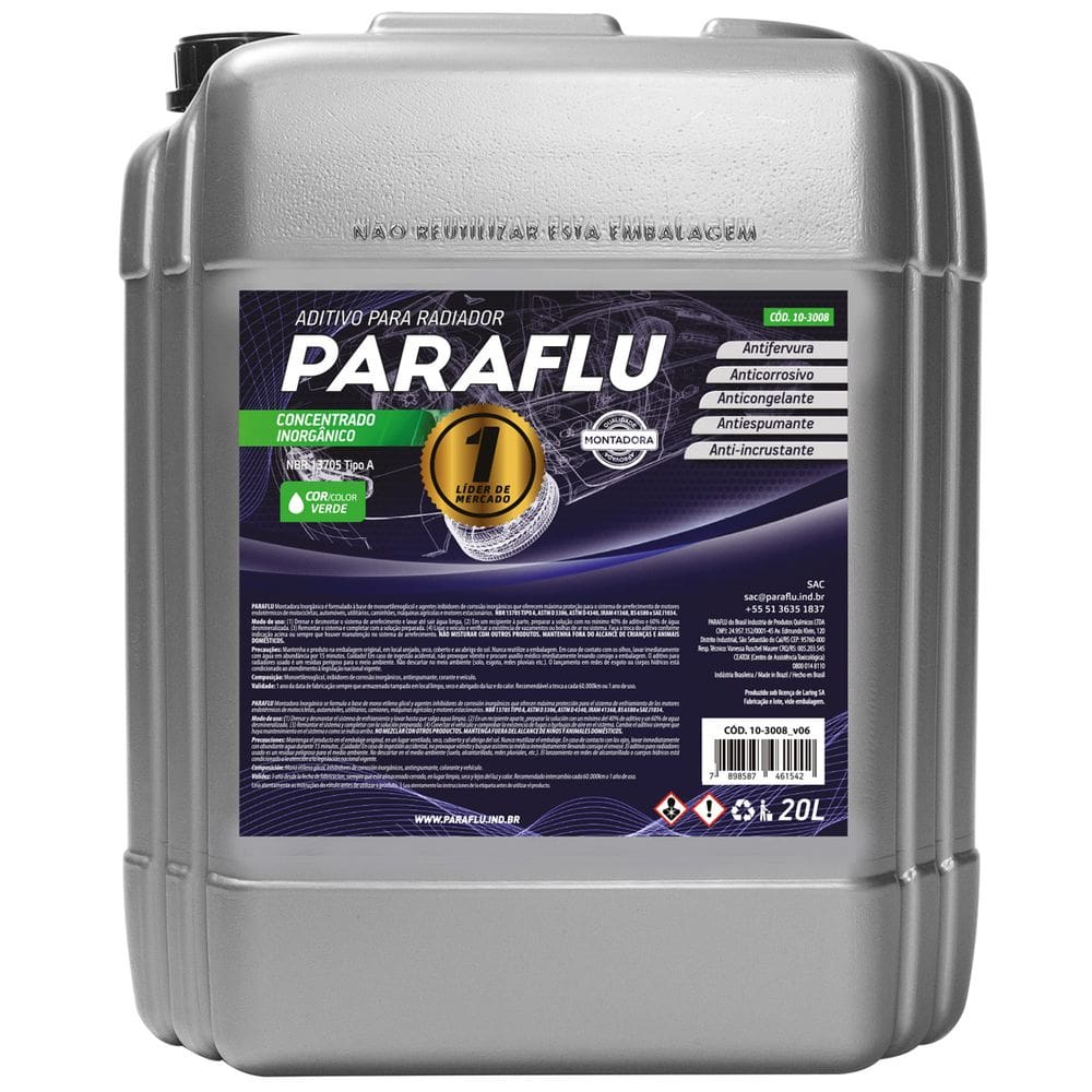 Aditivo Para Radiador Inorgânico Concentrado Verde 20 Litros - Paraflu 10-3008