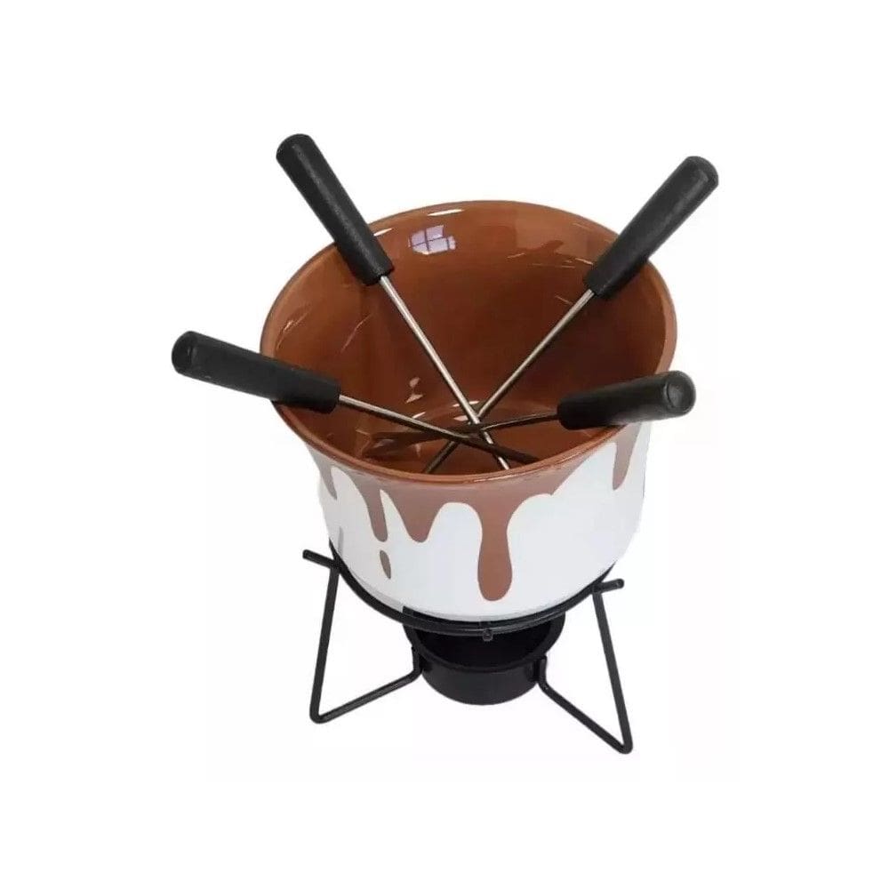 Conjunto Para Fondue 6 Peças Com Panela Ceramica 385ml 11,5x7,5cm Casita