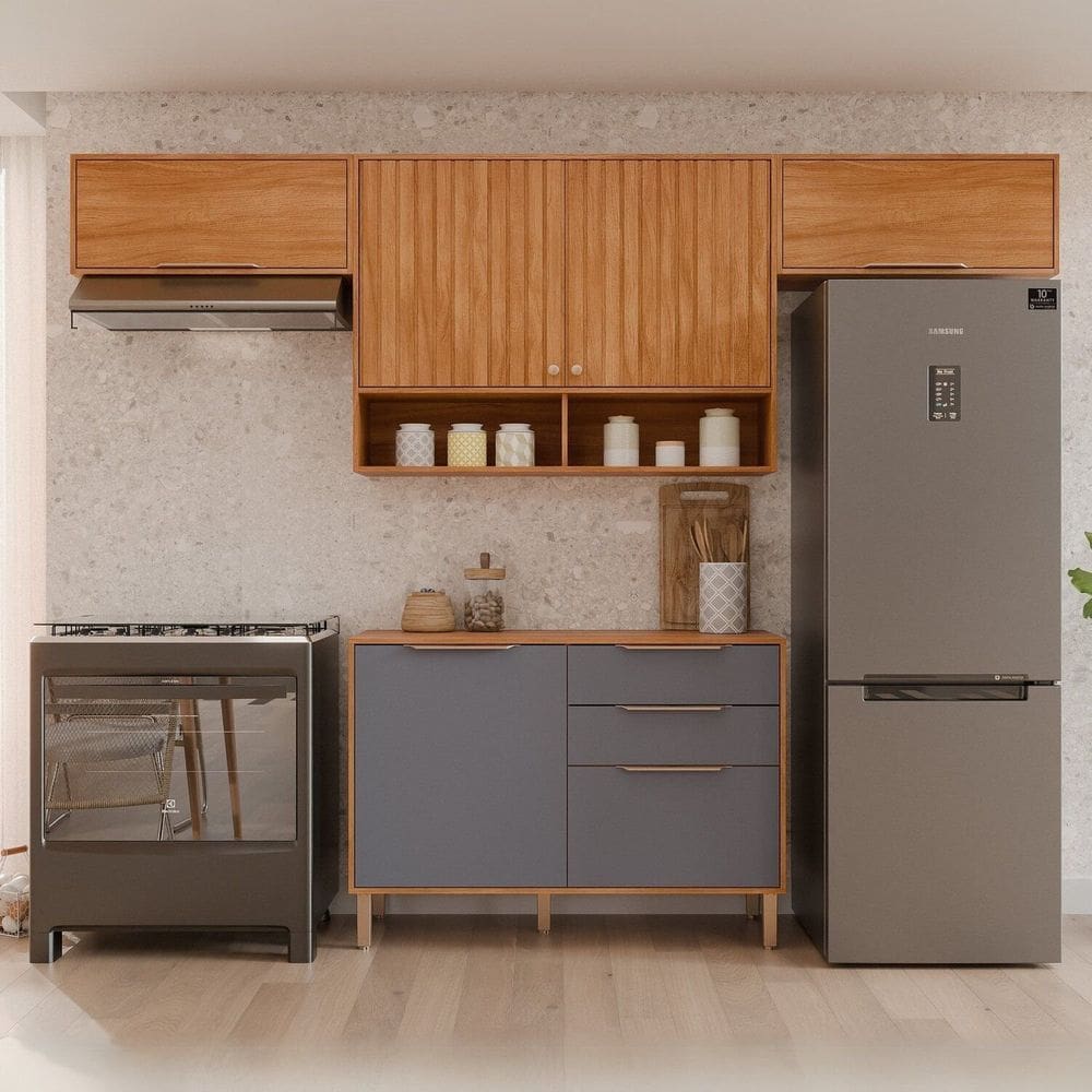 Cozinha Compacta 4 Peças 100% Mdf Divina Cinamomo/Titânio