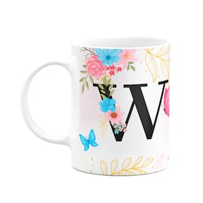 Caneca Floral Garden - Inicial do nome letra W - 325ml
