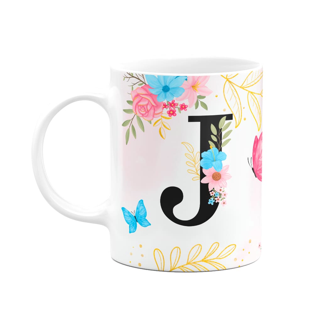 Caneca Floral Garden - Inicial do nome letra J - 325ml