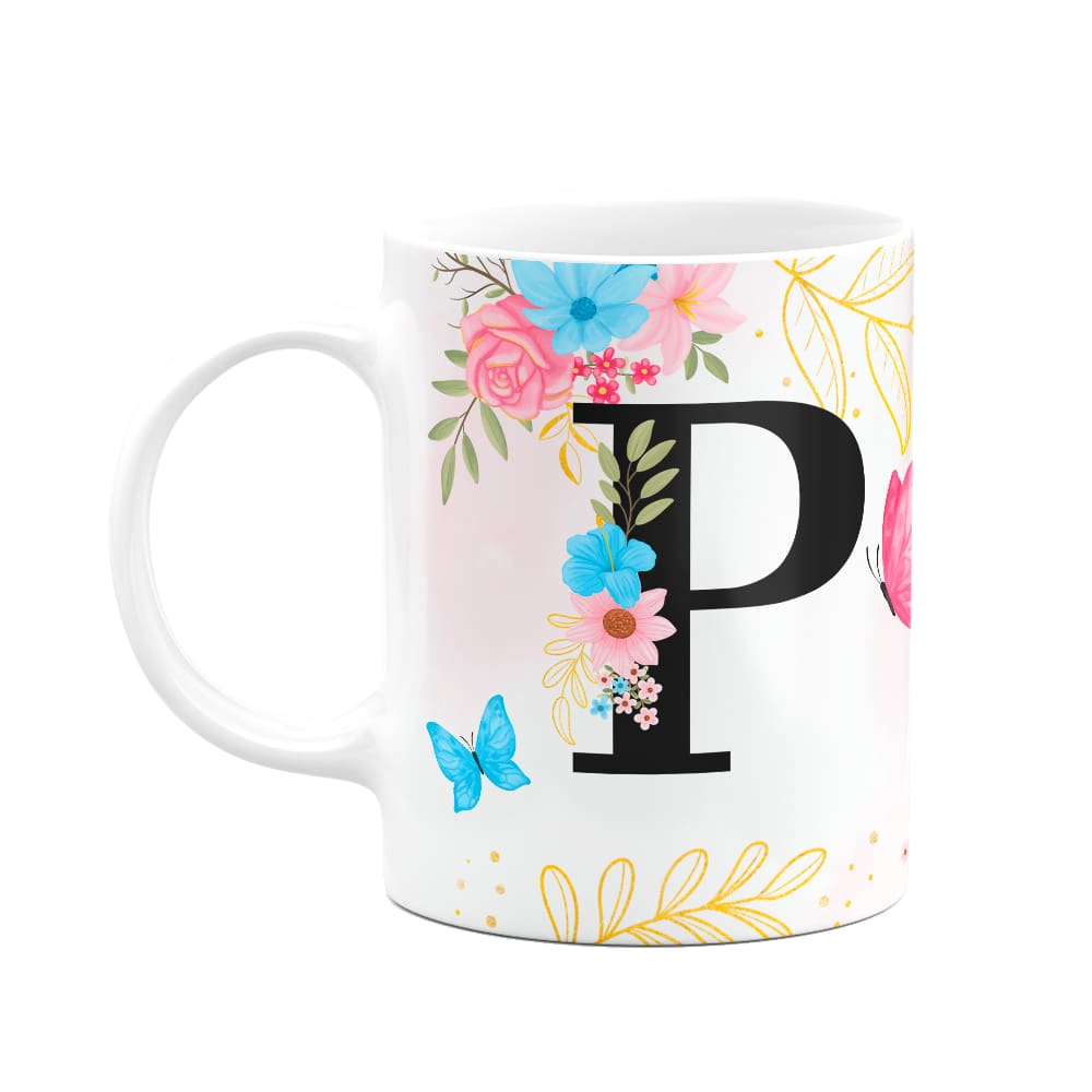 Caneca Floral Garden - Inicial do nome letra P - 325ml