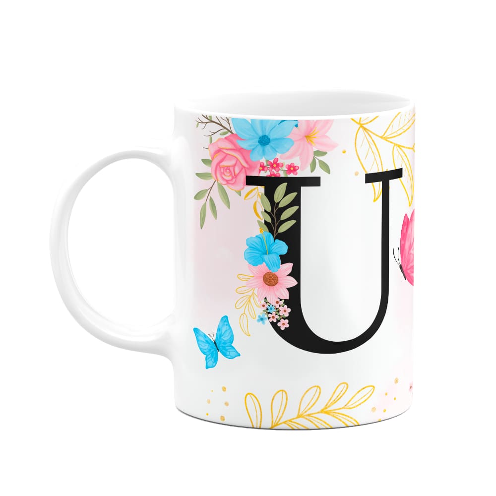 Caneca Floral Garden - Inicial do nome letra U - 325ml