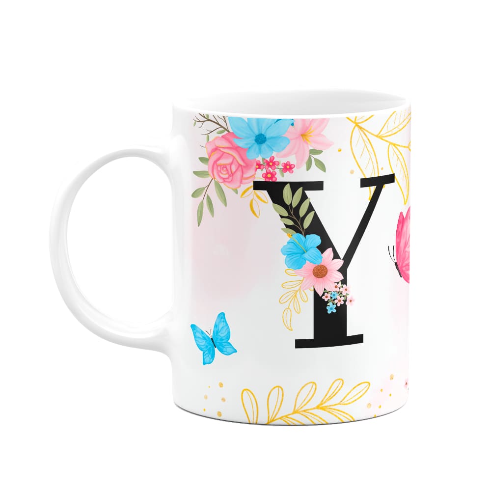 Caneca Floral Garden - Inicial do nome letra Y - 325ml