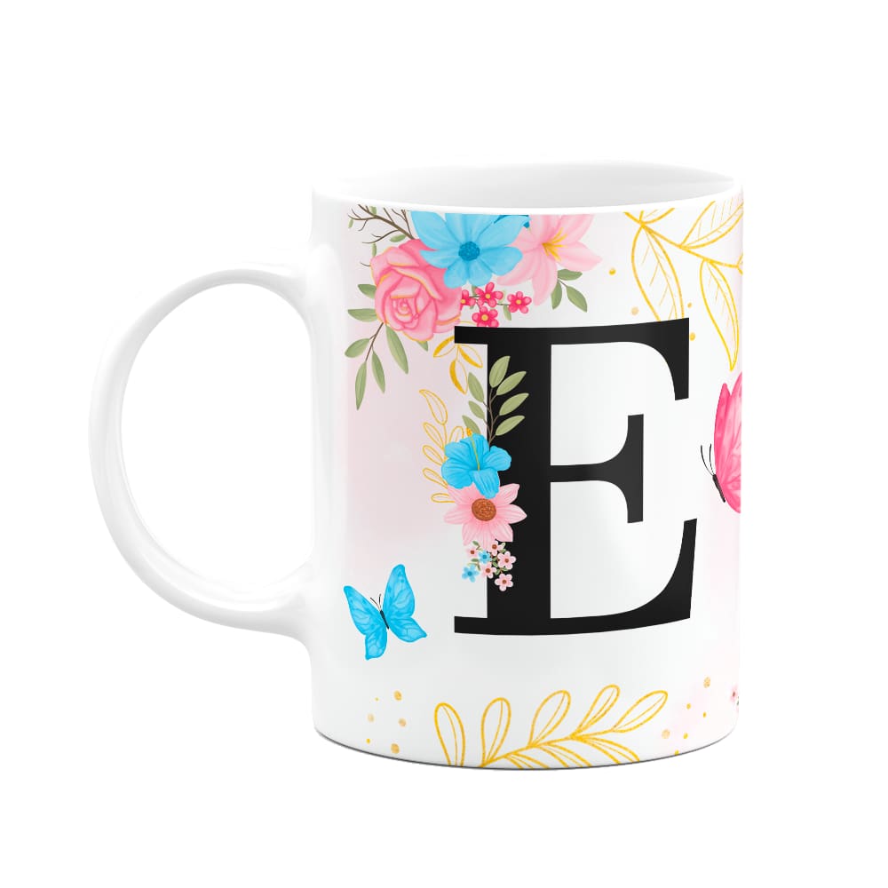 Caneca Floral Garden - Inicial do nome letra E - 325ml