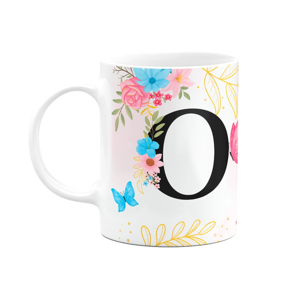 Caneca Floral Garden - Inicial do nome letra O - 325ml