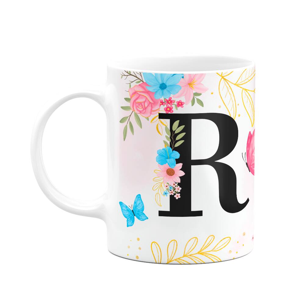 Caneca Floral Garden - Inicial do nome letra R - 325ml