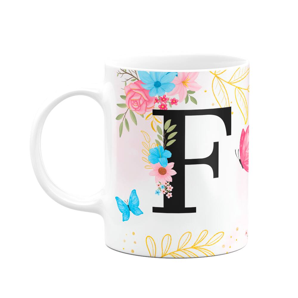 Caneca Floral Garden - Inicial do nome letra F - 325ml