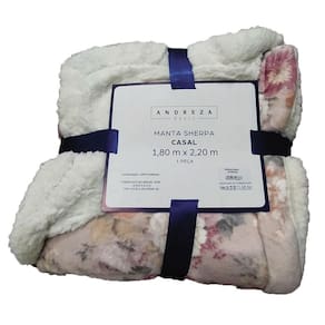 Manta Sherpa Casal Andreza Flores Rosa