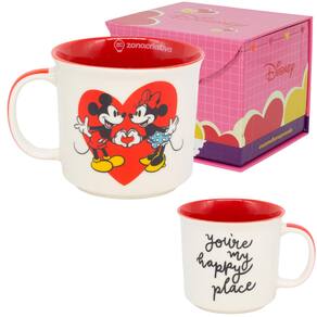 Caneca Mickey & Minnie Mouse Namorados Cerâmica 350ml + Caixa Presente Oficial Disney