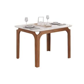 Mesa de Sala Jantar Marina c/ Tampo Madeirado c/ Vidro Curvo 120x80cm Freijo/Off White - DJ Móveis