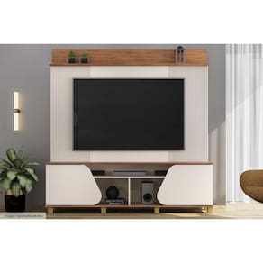 Home p/ TV até 70 Pol Henry c/ 2 Porta 182x184cm Off White/Freijó - DJ Móveis