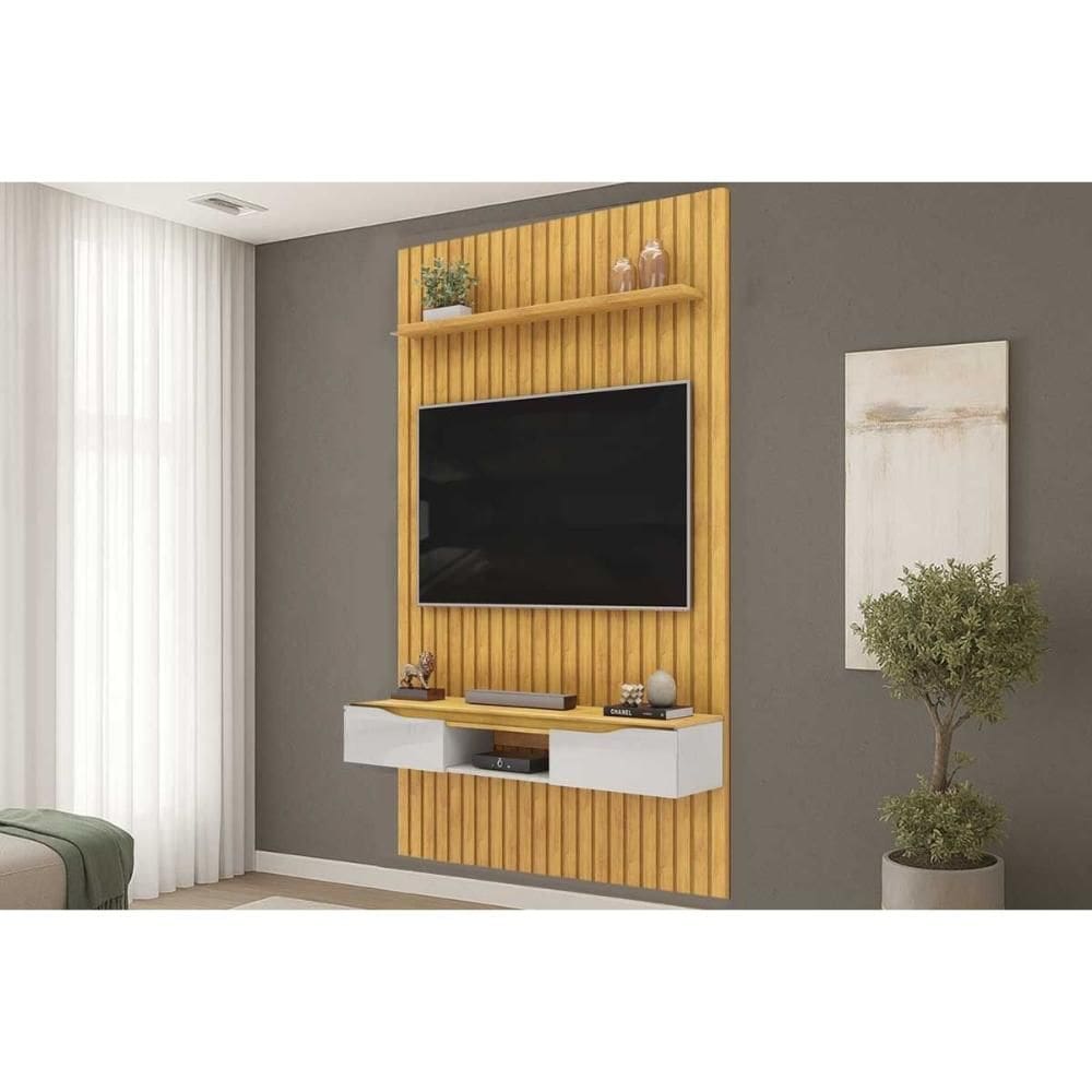 Rack Bancada c/ Painel p/ TV Isac143x240cm Cedro/Bali - DJ Móveis