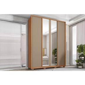 Guarda Roupa Solteiro 4 Portas (2 c/ Espelho) e 3 Gavetas Lior Lux Freijo/Sued Mr - Caemmun