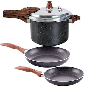 Jogo de Panela de Pressão e Frigideiras Antiaderente Ceramic Life Granito 3 peças - Brinox