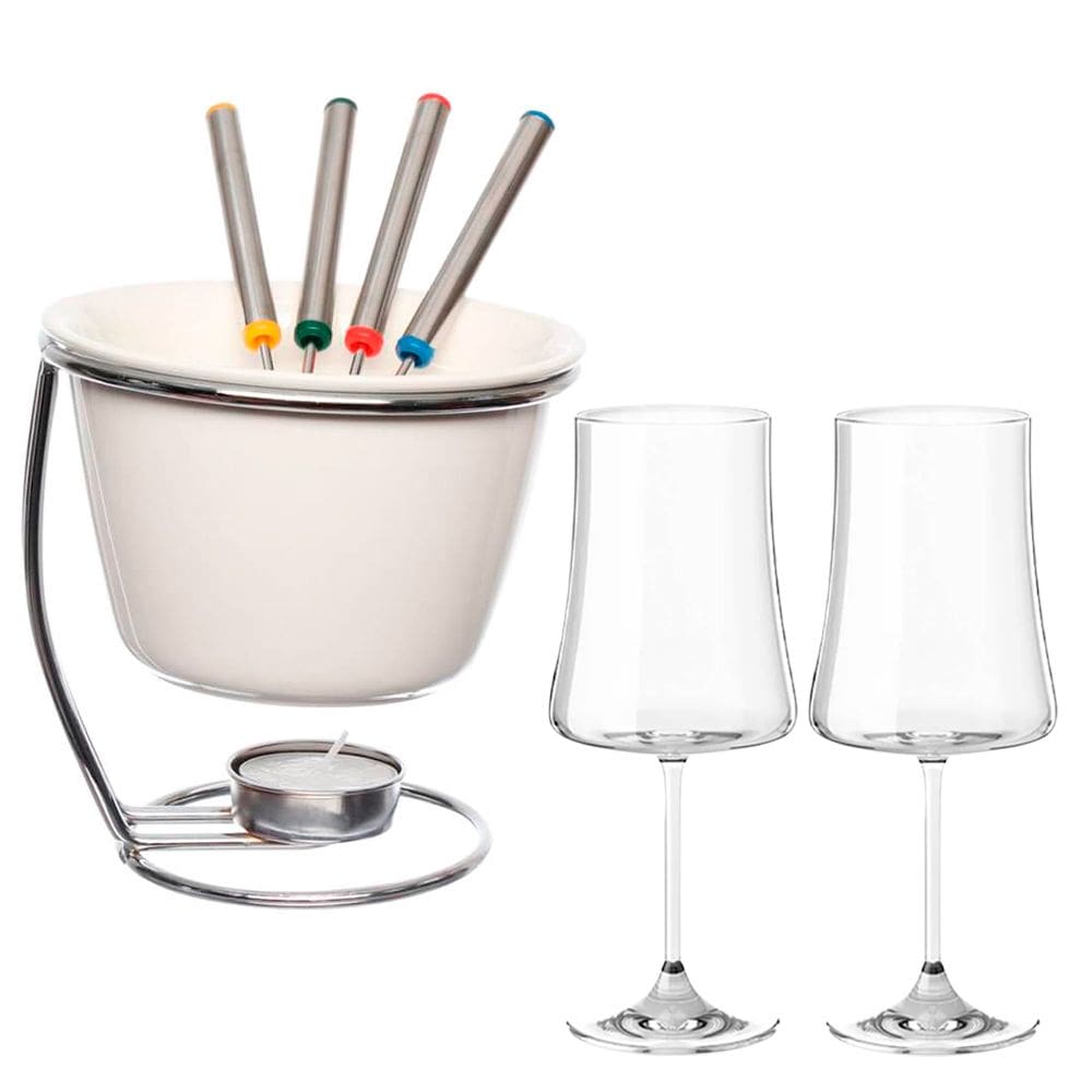 Aparelho de Fondue e Taças de Vinho 460ml Pleasure New Branco
