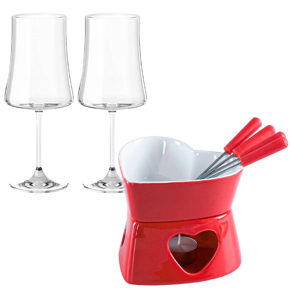 Aparelho de Fondue e Taças de Vinho 560ml Pleasure Herstal Vermelho