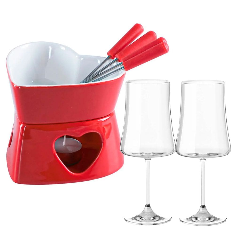 Aparelho de Fondue e Taças de Vinho 460ml Pleasure Herstal Vermelho