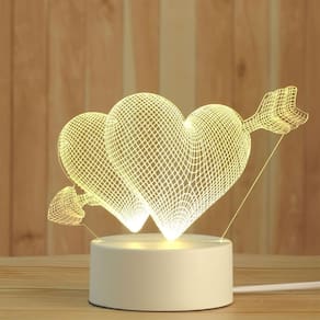 Luminária de Mesa Abajur 3D Corações Led 3000K 16cm 15872-PL