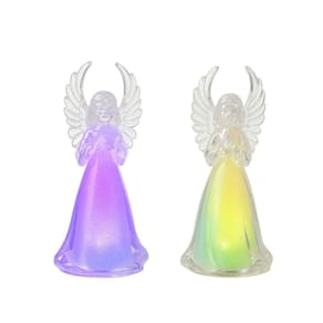 Conjunto 2 Anjos Decorativos Natal Acrílico Iluminado LED Multicolorido 11cm - Nataluz