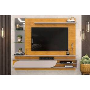 Painel Quarto p/ TV até 60 polegadas Ravi c/ Prateleiras e Nicho 180x152cm Cedro/Bali - DJ Móveis